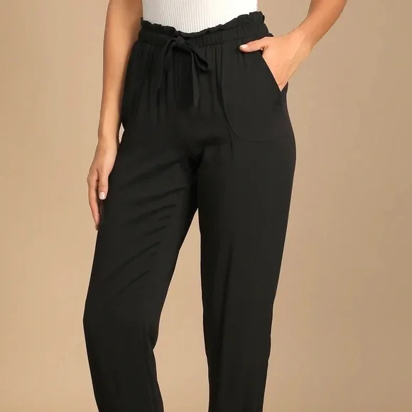 Lulus Sebastian jersey black paper bag pants - Picture 6 of 12